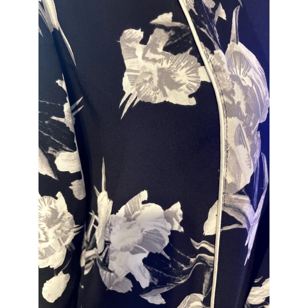 Topshop Black and White Floral Kimono Duster Robe Coat Piped Trim US 4 - Picture 3 of 8